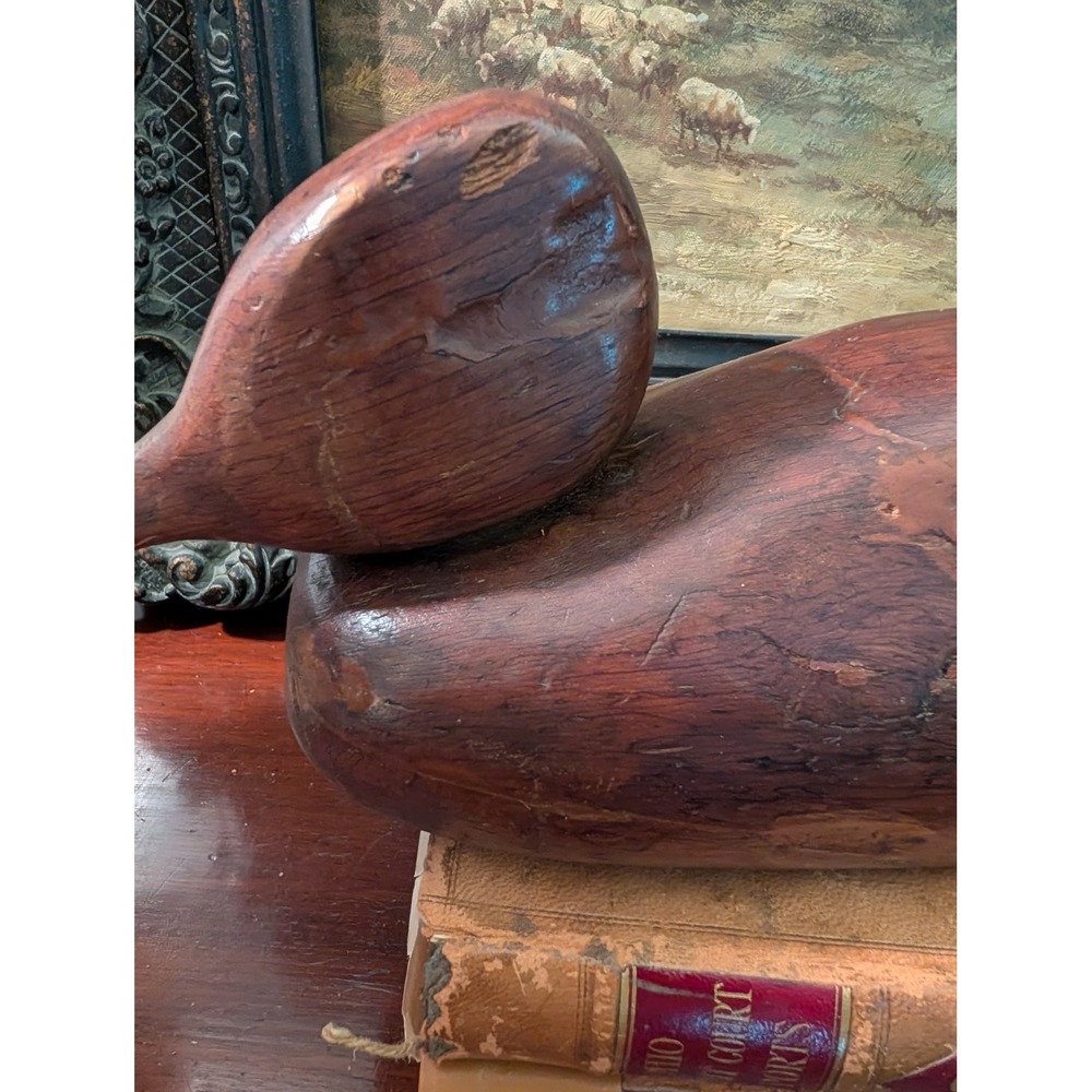 Vintage Hand Carved Solid Wood Duck Decoy Rustic Primitive Cabin Decor 15x4 - Picture 8 of 12